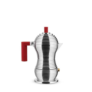 Alessi MDL02/1 Pulcina 1-cup espresso coffee maker in steel with coloured handle and knob Alessi Steel Red - Buy now on ShopDecor - Discover the best products by ALESSI design