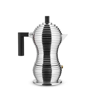 Alessi MDL02/3 Pulcina 3-cup espresso coffee maker in steel with coloured handle and knob Alessi Steel Black - Buy now on ShopDecor - Discover the best products by ALESSI design