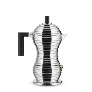 Alessi MDL02 Pulcina espresso coffee maker in steel with coloured handle and knob Alessi Steel Black 3 Cups - Buy now on ShopDecor - Discover the best products by ALESSI design