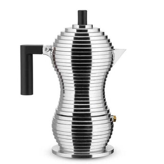 Alessi MDL02/6 Pulcina 6-cup espresso coffee maker in steel with coloured handle and knob Alessi Steel Black - Buy now on ShopDecor - Discover the best products by ALESSI design