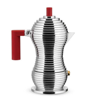 Alessi MDL02/6 Pulcina 6-cup espresso coffee maker in steel with coloured handle and knob Alessi Steel Red - Buy now on ShopDecor - Discover the best products by ALESSI design