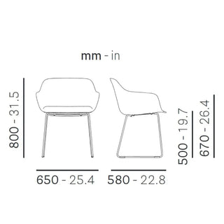 Pedrali Babila XL 2743R armchair with polypropylene shell - removable covering - steel sled base