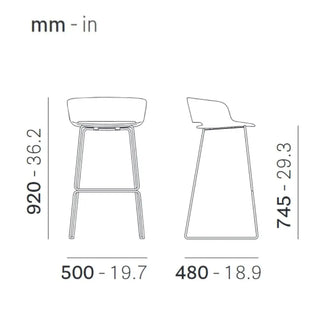 Pedrali Babila stool with steel legs and polypropylene shell