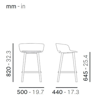 Pedrali Babila stool with ash legs and polypropylene shell
