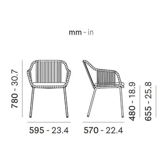 Pedrali Babila Twist 2795 steel armchair with cord shell and fabric covered cushion