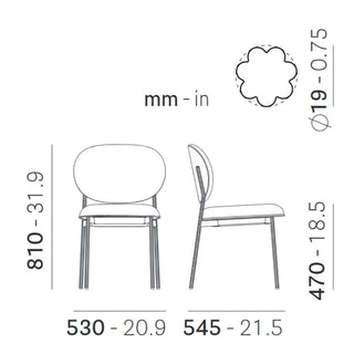 Pedrali Blume 2950 chair with upholstered seat and back and anodized aluminium structure