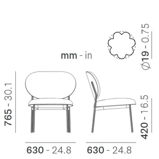Pedrali Blume 2951 lounge chair with upholstered seat and back and anodized aluminium structure
