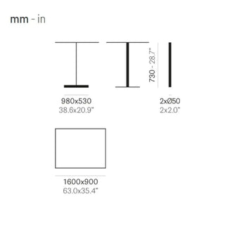 Pedrali Bold 4758 cast iron rectangular table base 98x53 cm. - 38.58x20.87 in.