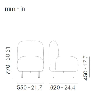 Pedrali Buddy upholstered armchair h. 45 cm. - 17.72 in. with aluminium structure