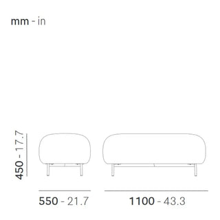 Pedrali Buddy upholstered pouf h. 45 cm. - 17.72 in. with aluminium structure