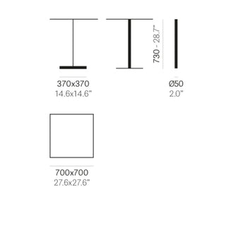 Pedrali Concrete 855 table h. 73 cm - 28.74 in. with solid laminate top
