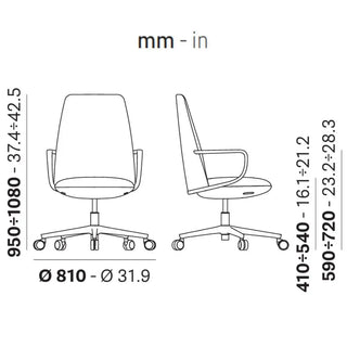 Pedrali Elinor 3755 padded swivel chair with aluminium structure