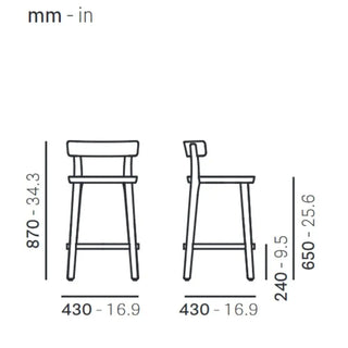 Pedrali Folk ash stool with seat h. 65 cm - 25.60 in.
