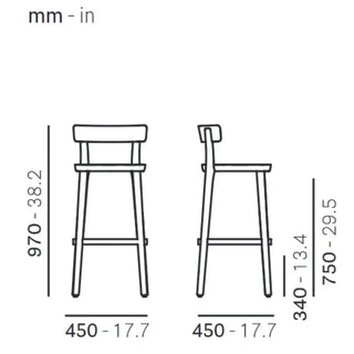 Pedrali Folk ash stool with seat h. 65 cm - 25.60 in.
