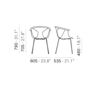 Pedrali Fox 3726 steel armchair with polypropylene shell and ash backrest