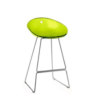Pedrali Gliss steel stool with sled base and polycarbonate shell Chromed CR Transparent green VT 65 cm - Buy now on ShopDecor - Discover the best products by PEDRALI design