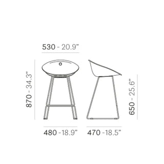 Pedrali Gliss steel stool with sled base and polycarbonate shell