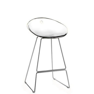 Pedrali Gliss steel stool with sled base and polycarbonate shell Chromed CR Transparent TR 65 cm - Buy now on ShopDecor - Discover the best products by PEDRALI design
