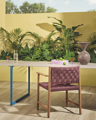 Pedrali Griante 3805 teak wood armchair with seat and backrest in polypropylene ribbon OUTDOOR