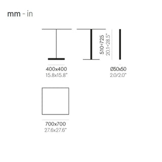 Pedrali Inox REG height adjustable table base with square base 40x40 cm. - 15.75x15.75 in.