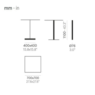 Pedrali Inox 4424 H1080 REG high table base with square base 40x40 cm. - 15.75x15.75 in.