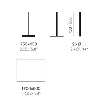 Pedrali Inox 4462 REG table base with rectangular base 75x40 cm - 29.53x15.75 in.