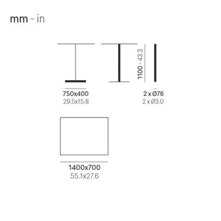 Pedrali Inox 4464 H1080 REG high table base with rectangular base 75x40 cm - 29.53x15.75 in.