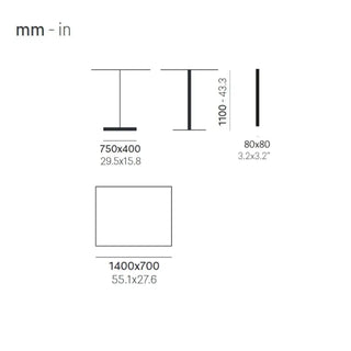 Pedrali Inox 4466 H1080 REG high table base with rectangular base 75x40 cm - 29.53x15.75 in.