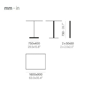 Pedrali Inox 4467 table base with rectangular base 75x40 cm - 29.53x15.75 in.