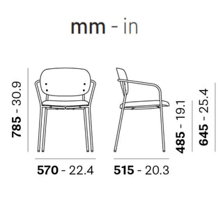 Pedrali Jazz 3705 upholstered armchair with ash backrest and steel frame
