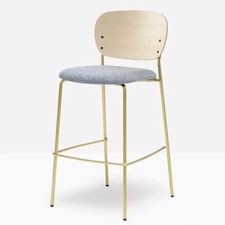 Pedrali Jazz upholstered stool with ash backrest and steel frame