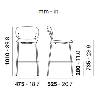 Pedrali Jazz upholstered stool with ash backrest and steel frame