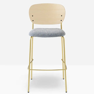 Pedrali Jazz upholstered stool with ash backrest and steel frame