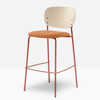 Pedrali Jazz upholstered stool with ash backrest and steel frame