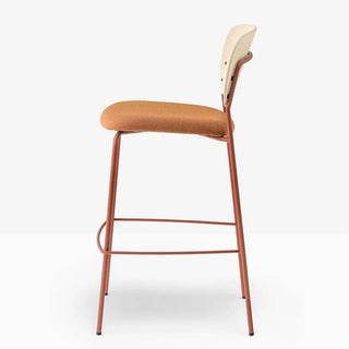 Pedrali Jazz upholstered stool with ash backrest and steel frame