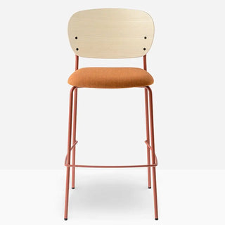Pedrali Jazz upholstered stool with ash backrest and steel frame