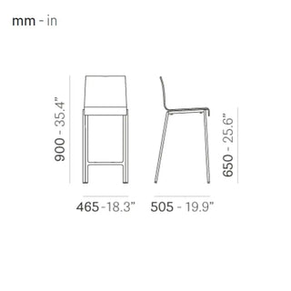 Pedrali Kuadra stool with technopolymer shell and square steel frame