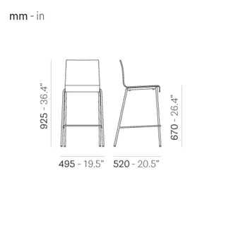 Pedrali Kuadra stool with technopolymer shell and round steel frame
