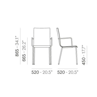 Pedrali Kuadra 1115 armchair with technopolymer shell and round steel frame