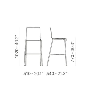 Pedrali Kuadra stool with technopolymer shell and round steel frame
