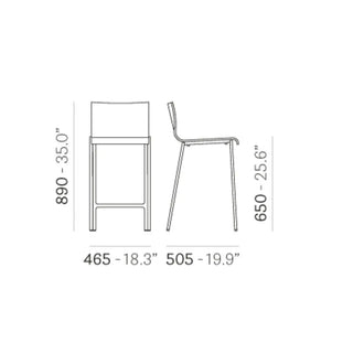 Pedrali Kuadra stool with oak shell and square steel frame