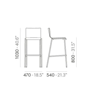 Pedrali Kuadra stool with oak shell and square steel frame
