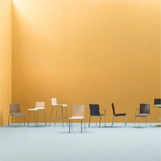 Pedrali Kuadra 1335 armchair with oak shell and round steel frame