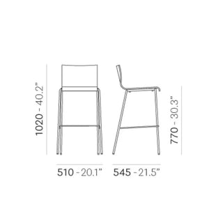 Pedrali Kuadra stool with oak shell and round steel frame