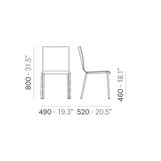 Pedrali Kuadra XL 2411 chair with oak shell and square steel frame