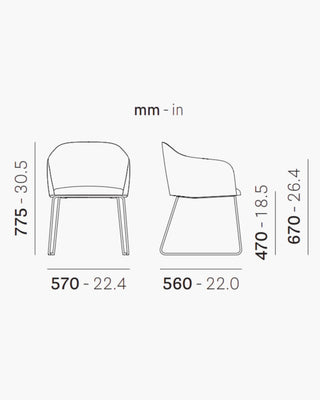 Pedrali Laja 881/2 armchair with upholstered shell and steel sled frame