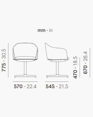 Pedrali Laja 887/2 armchair with upholstered shell and four-spoke aluminum base