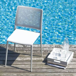 Pedrali Mya 701 polypropylene chair with aluminium frame and backrest in textilene