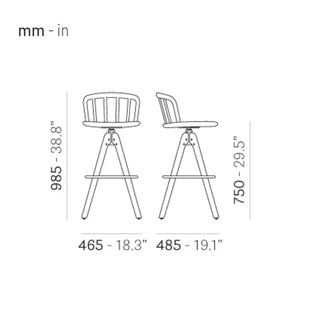 Pedrali Nym 2849 ash stool trestle-style with swivel base