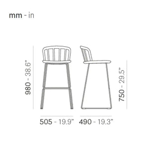 Pedrali Nym 2859 ash stool with steel sled base